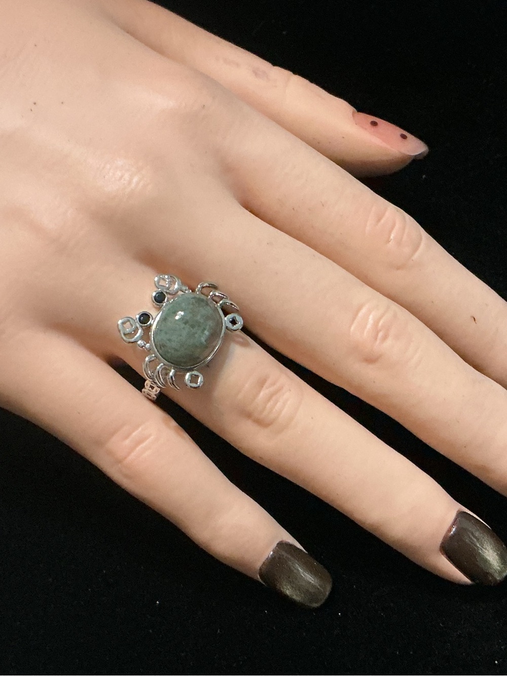 Adjust. Moss Agate Crab ring
